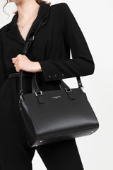 Lancaster – Sac à main-Smooth- Noir-refente de cuir de vachette lisse