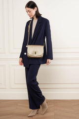 Lancaster- Sac Besace- Top Double- Champagne-in-Nude-Cuir de vachette grainé