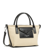 Lancaster – Mini sac cabas- Canvas KBA- Beige & Noir-Coton garni de cuir de vachette