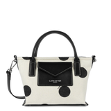 Lancaster – Mini sac cabas- Canvas KBA- Pois - Ecru-Coton garni de cuir de vachette