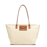 Lancaster – Sac cabas épaule-Canvas KBA- Beige – Cognac-Coton garni de cuir de vachette
