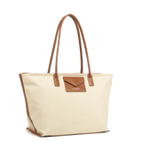 Lancaster – Sac cabas épaule-Canvas KBA- Beige – Cognac-Coton garni de cuir de vachette