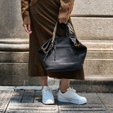 Grand Sac à Main Lidia Cuir Mocca M196-02-NOIR