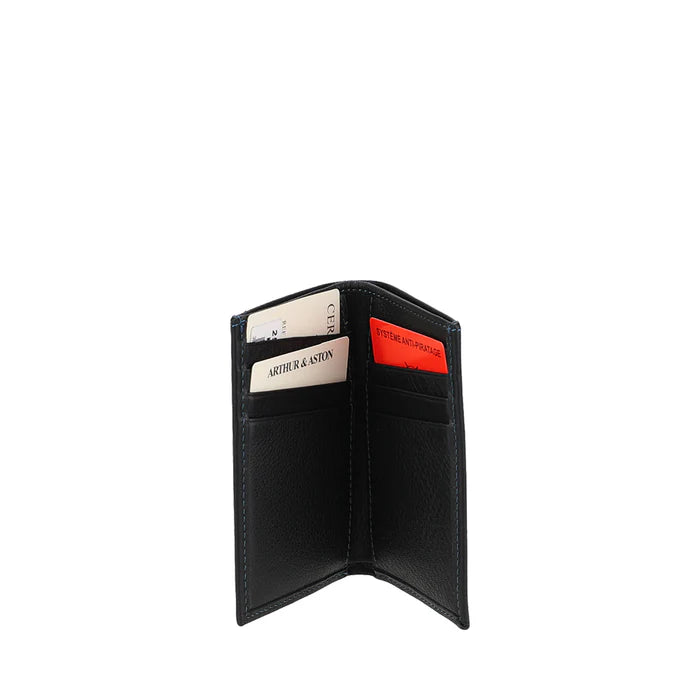 ARTHUR ET ASTON PETIT PORTE-CARTES CUIR ANGE 2528-119 NOIR FIL BLEU