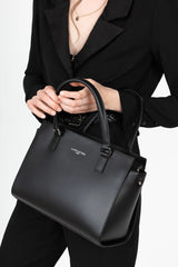Lancaster – Sac à main-Smooth- Noir-refente de cuir de vachette lisse