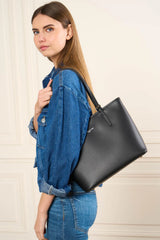 Lancaster – Sac cabas épaule-noir- Smooth-refente de cuir de vachette lisse