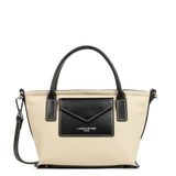 Lancaster – Mini sac cabas- Canvas KBA- Beige & Noir-Coton garni de cuir de vachette
